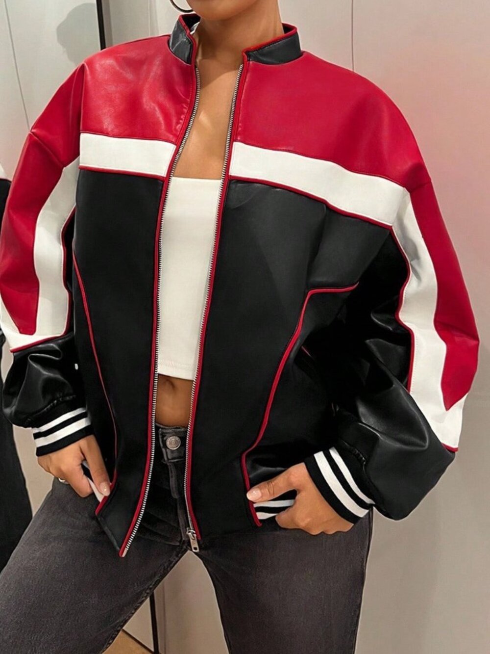 Multicolor Casual Women's Drop Shoulder Zipper Pocket Jacket